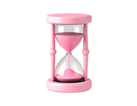 A pink hourglass with sand flowing through its transparent glass container