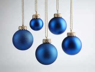 Elegant blue Christmas ornaments hanging.