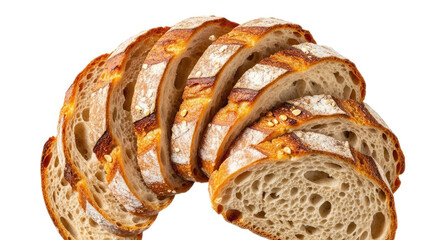 Slices of fresh bread isolated on white background, ready to be served