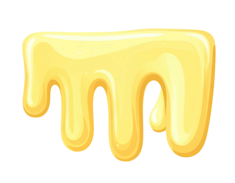 Cartoonish, shiny, dripping yellow blob of liquid with highlights on a black background - Powered by Adobe