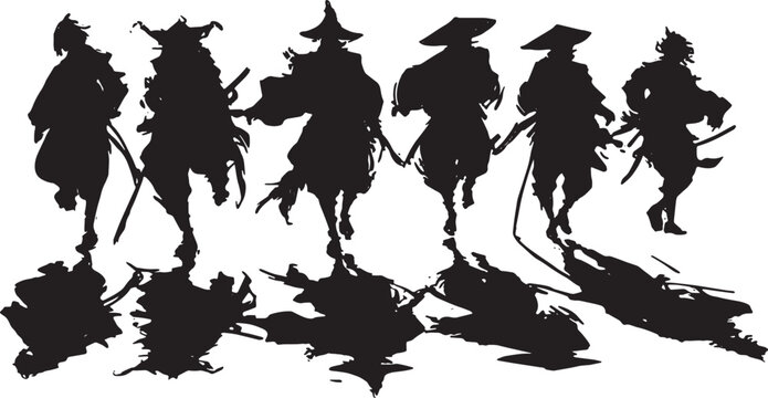 Samurai Shadow Silhouette Effect Vector Set