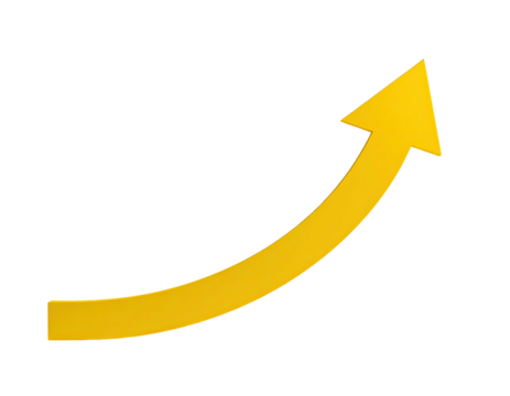 A curved golden arrow pointing upwards, signifying growth, on a black background