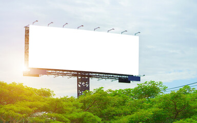 Billboard mockup, outdoor advertising poster on the street for advertisement street city on sky background.