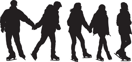 Recreational Couple Ice Skating Silhouette Pack