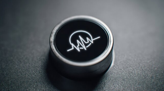 Minimalist button on black surface representing the ai-powered pulse concept as a heartbeat-like gauge of business metrics