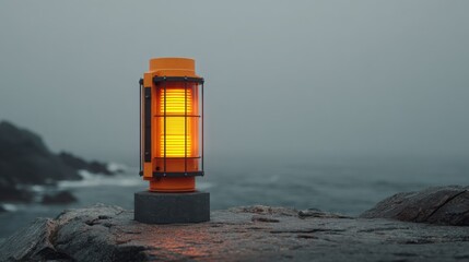 Flames erupting from a rock symbolizing a fire signal beacon in a rugged natural landscape for alert systems
