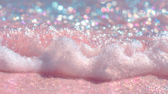 Dreamy pink and turquoise glowing bokeh lights abstract texture with soft blur sparkle effect for festive winter celebration holiday background wallpaper design decoration