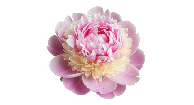 Soft pink peony flower bloom delicate petals isolated studio shot isolated on white background
