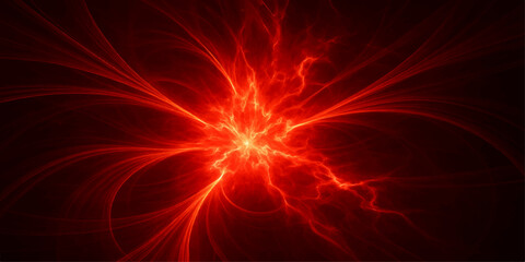 Bright red fractal fire and blue energy wave pattern in the dark space star background digital art illustration