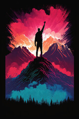 successful corporate winner on top of mountain