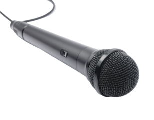 A Sleek Black Dynamic Microphone With A Wired Connection Isolated On A Transparent Background With Soft Studio Lighting Highlighting Its Textured Surface And On Off Switch