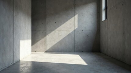 Empty Concrete Room with Sunlight Streaming Through a High Window
