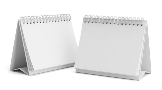 Two blank desk calendars with spiral binding on a white background.