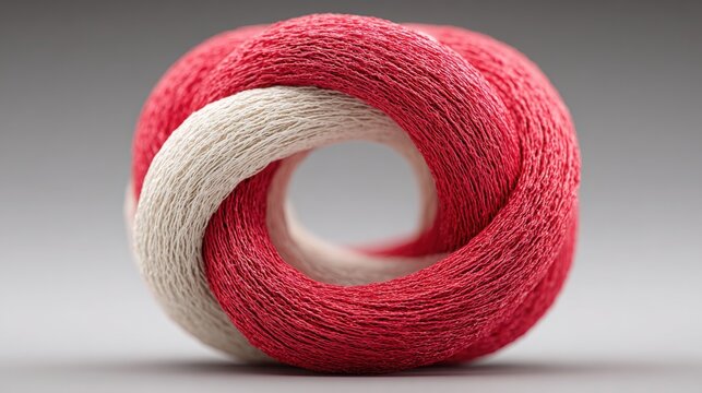 Richly colored red and white yarn coiled together creating a beautiful texture for crafting projects and creative endeavors