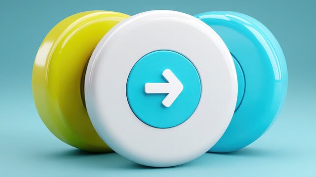 Vibrant blue and yellow button featuring arrow pointing upwards symbolizing growth and positive direction in design