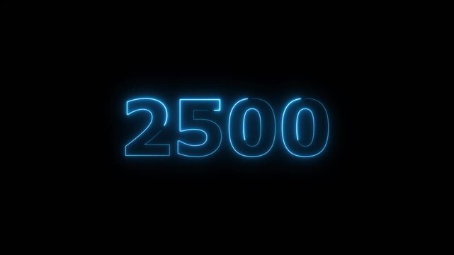 2500 Sal neon number text icon background animation. Happy new year 2500 background 4k video.	