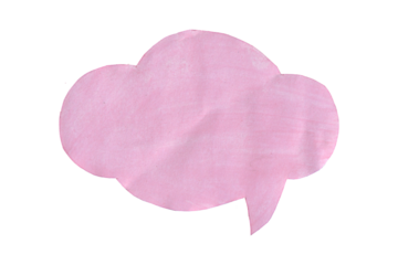 Handmade pink watercolor speech bubble with a paper texture, isolated on a white background.