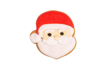 Homemade gingerbread cookie „Santa Claus“ on white, isolated Christmas handmade gingerbread cookie „Santa Claus“ on white background, Christmas dessert, top view, flat lay, PNG transparent
