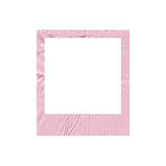 Cute pink polaroid frame with a wrinkled paper texture, isolated on white background.