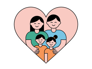 A loving family portrait is embraced within a large heart shape.