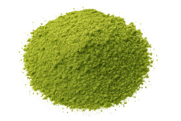 Matcha green tea powder heap, rich in antioxidants for healthy beverages and cooking, vibrant green superfood ingredient, transparent background