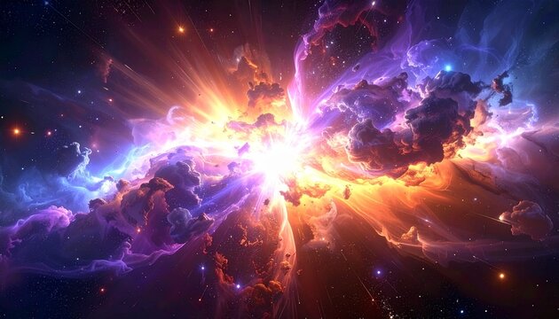 Artistic visualization of nuclear fusion reaction with radiant core, fiery plasma ring, and contrasting cool space hues