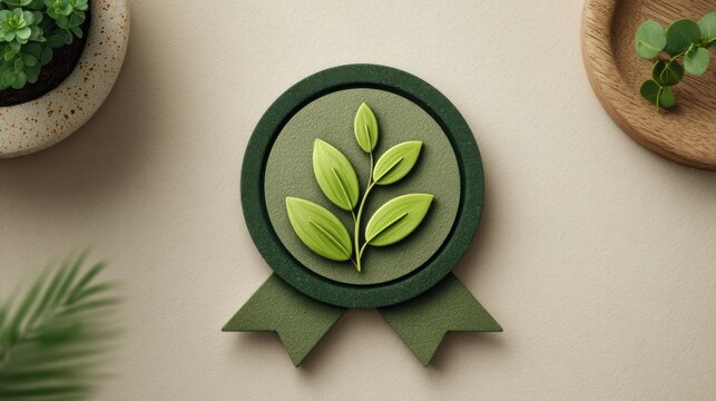 Creative illustration of green bonus badge as a recognition for individuals engaging in environmentally friendly behavior