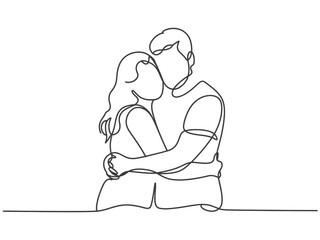 A couple embraces tenderly in a simple line drawing, conveying intimacy and connection.