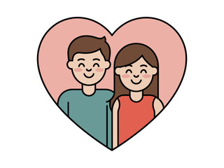 A happy couple is depicted inside a heart shape.