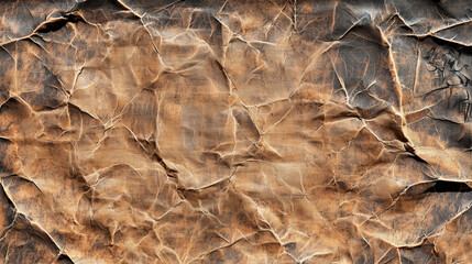 Detailed brown wrinkled leather texture with cracks, folds, and aged surface, perfect for backgrounds and design elements.