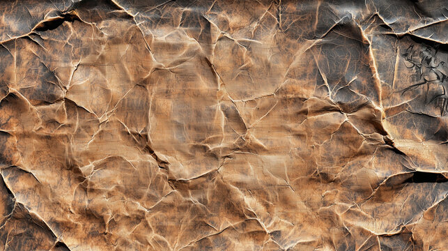 Detailed brown wrinkled leather texture with cracks, folds, and aged surface, perfect for backgrounds and design elements.