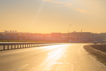 Cityscape and sunny day, road and highway, asphalt and street.	