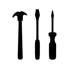 Home improvement tool set with hammer and two screwdrivers Vector, illustration