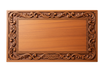 Elegant wooden carved decorative frame with intricate floral patterns and a central rectangular space, perfect for signage or artistic embellishment