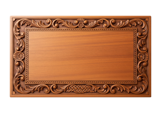 Elegant wooden carved decorative frame with intricate floral patterns and a central rectangular space, perfect for signage or artistic embellishment