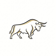 Obraz premium Stylized illustration of a powerful bull with black and gold outline on a white background