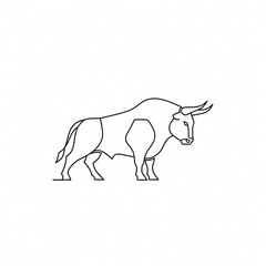 Fototapeta premium Minimalist black outline of a powerful bull standing stoically against a white background