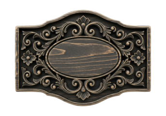 Classic wooden display board featuring elaborate handcrafted carvings, an antique-inspired blank sign ready for personalized messages and elegant decor