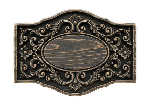 Classic wooden display board featuring elaborate handcrafted carvings, an antique-inspired blank sign ready for personalized messages and elegant decor