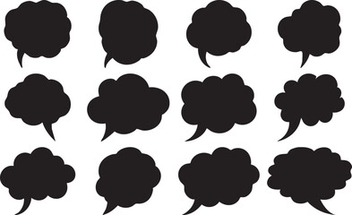  Set of Black Speech Bubble Silhouettes on White Background