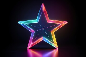 3D render neon star icon light illuminated celebration.