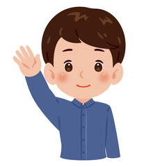 片手を高く上げた男性　上半身イラスト／Upper Body Illustration of Man Raising One Hand High