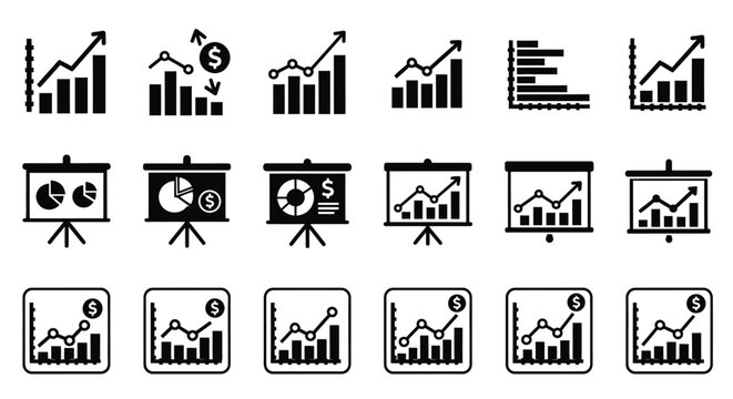 Business charts and graphs icons for financial data analysis seo