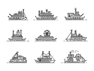Paddle Wheel Boat line art river scene