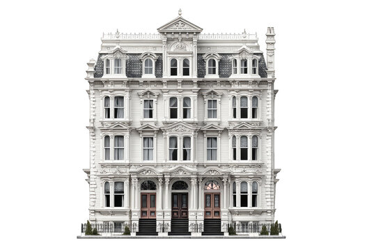 Detailed White Victorian Townhouse Facade with Ornate Architecture Isolated