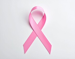 Pink ribbon symbolizing breast cancer awareness on white
