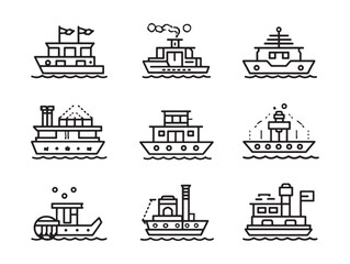 Paddleboat line art glides through waves
