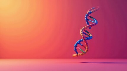 Abstract Colorful Double Helix DNA Strand Floating Against a Vibrant Pink Background