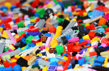 Colorful Plastic Toy Building Blocks Pile — Bright Educational Construction Bricks for Kids