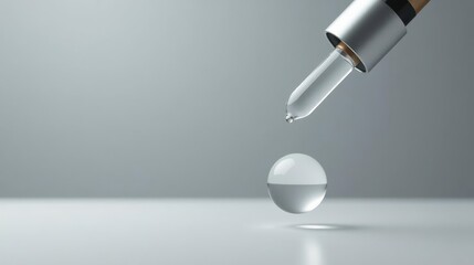 A Clear Glass Dropper Dispensing a Single, Perfect Sphere of Liquid onto a Smooth Surface